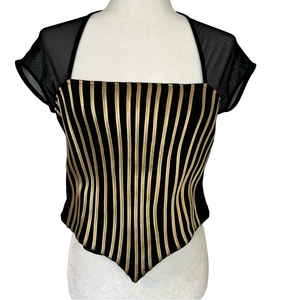Vintage Joseph Ribkoff Mesh Cap Sleeve Black Gold Womens Top Cosplay Superhero M